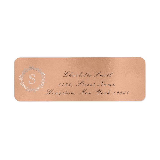 Monogram Silver Rose Gold Return Address RSVP 16t (Front)