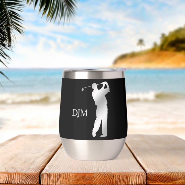 Monogram Silver Silhouette Golfer on Black (Beach)