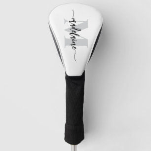 Monogram Silver White Black Personal Golf Head Cover