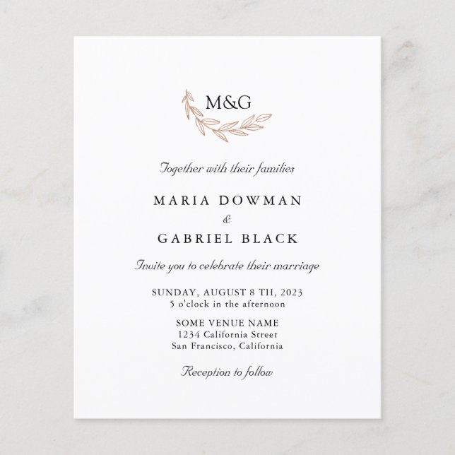 Monogram. Simple budget Wedding invitation Flyer (Front)