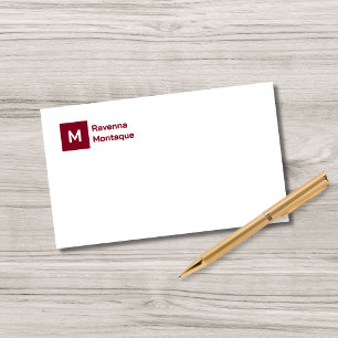 Monogram Simple Burgundy Personalized Script Card