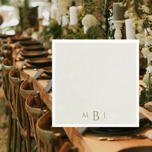 Monogram Simple Cream Wedding Cocktail Napkins