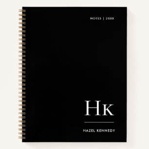 Monogram Simple Elegant Black Personalised Name Notebook