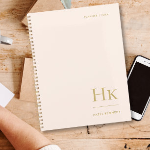 Monogram Simple Elegant Blush Gold Personalised Planner