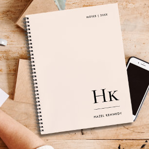 Monogram Simple Elegant Blush Pink Personalised Notebook