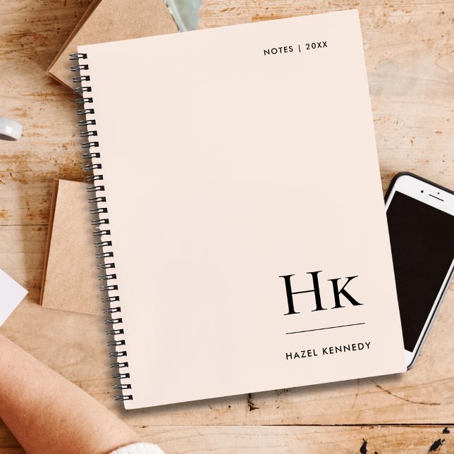 Monogram Simple Elegant Blush Pink Personalised Notebook (Creator Uploaded)