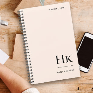 Monogram Simple Elegant Blush Pink Personalised Planner
