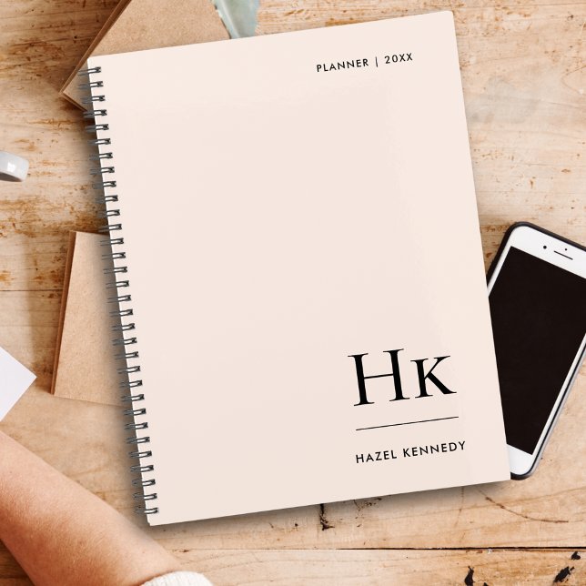 Monogram Simple Elegant Blush Pink Personalised Planner (Creator Uploaded)