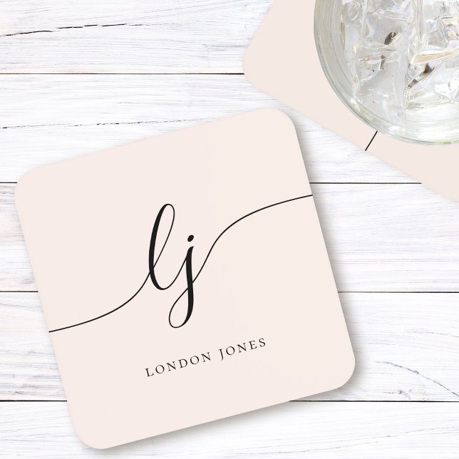 Monogram Simple Elegant Calligraphy Feminine Coaster (Creator Uploaded)