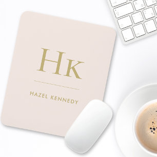 Monogram Simple Elegant Classic Blush Pink Gold Mouse Mat