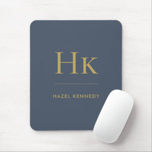 Monogram Simple Elegant Classic Navy Blue Gold Mouse Mat
