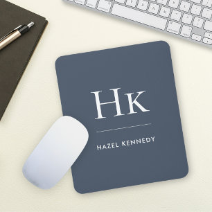 Monogram Simple Elegant Classic Navy Blue White Mouse Mat