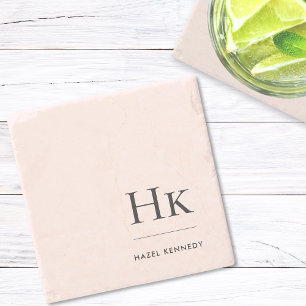 Monogram Simple Elegant Feminine Blush Pink Stone Coaster