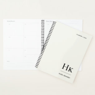 Monogram Simple Elegant Ivory White Personalized Planner