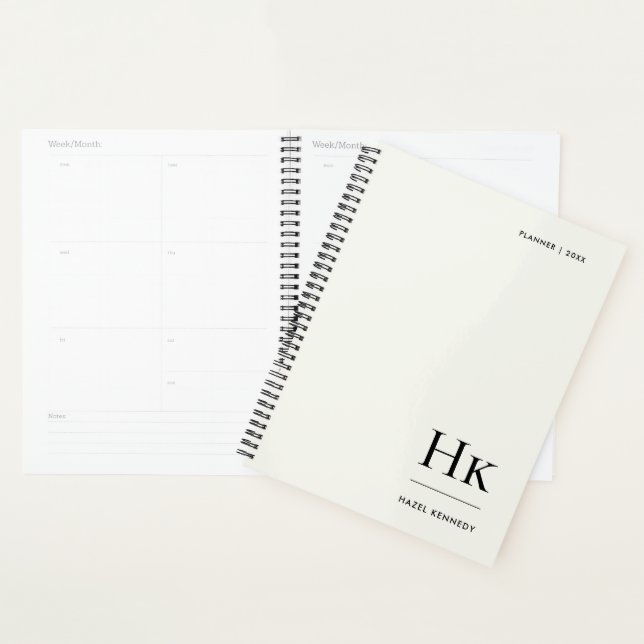 Monogram Simple Elegant Ivory White Personalized Planner (Display)