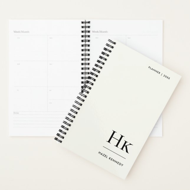 Monogram Simple Elegant Minimal Ivory Personalized Planner (Display)