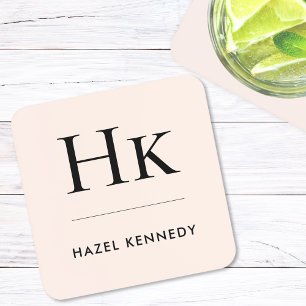 Monogram Simple Elegant Minimalist Blush Pink Coaster