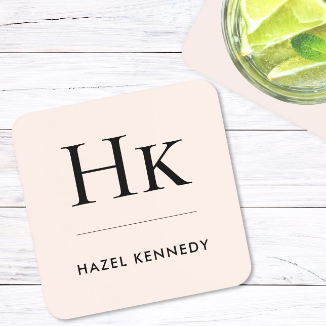 Monogram Simple Elegant Minimalist Blush Pink Coaster (Creator Uploaded)