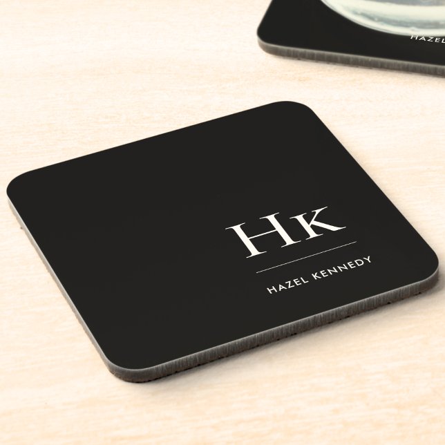 Monogram Simple Elegant Minimalist Chic Black Coaster (Creator Uploaded)