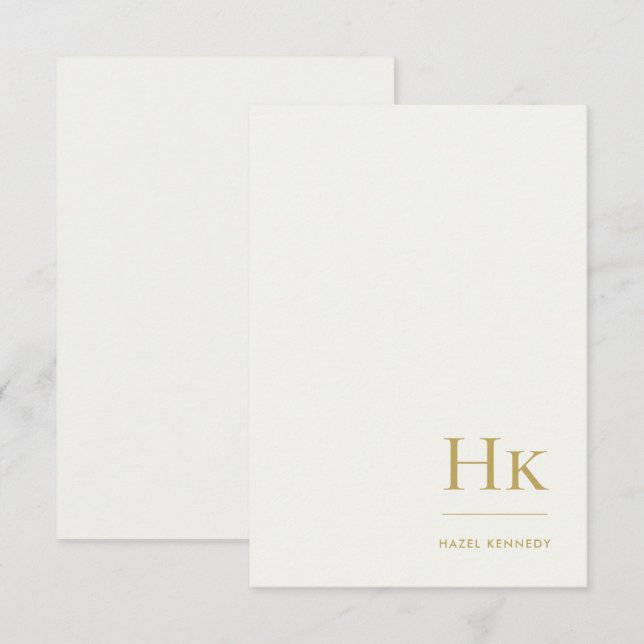 Monogram Simple Elegant Monogrammed Ivory and Gold Card (Front/Back)