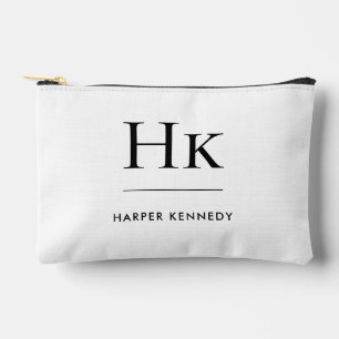 Monogram Simple Elegant Monogrammed White Bridal Accessory Pouch