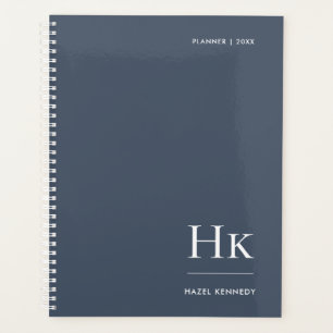 Monogram Simple Elegant Navy Personalised Name Planner