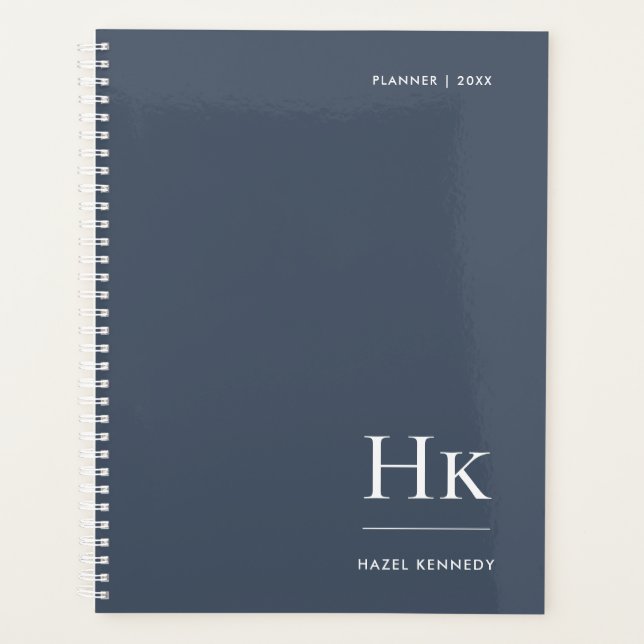 Monogram Simple Elegant Navy Personalised Name Planner (Front)