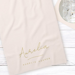 Monogram Simple Elegant Signature Minimal Blush Tea Towel