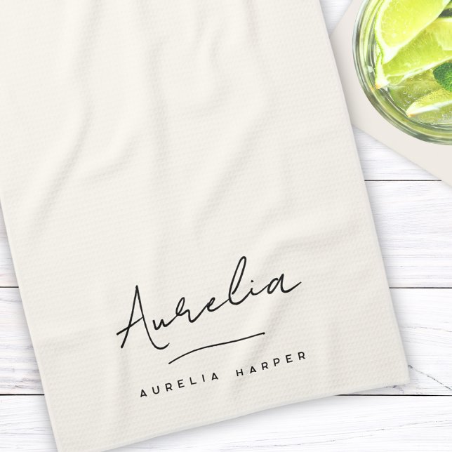 Monogram Simple Elegant Signature Minimal Feminine Tea Towel (Creator Uploaded)