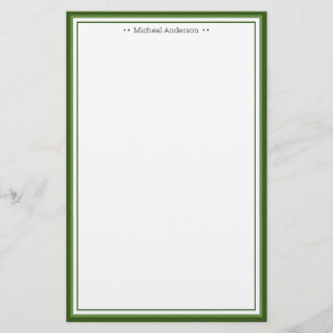 Monogram Simple Green Border Classic Personalised Stationery