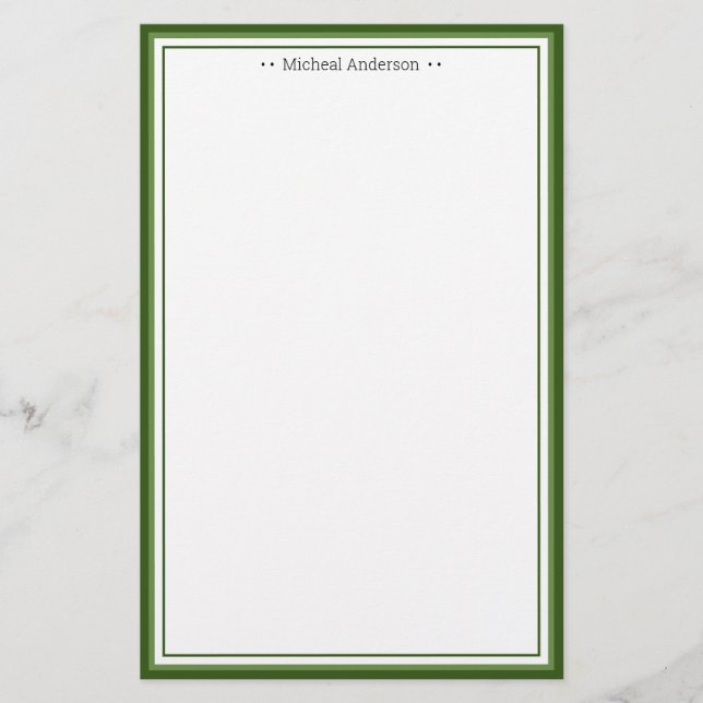 Monogram Simple Green Border Classic Personalised Stationery (Front)