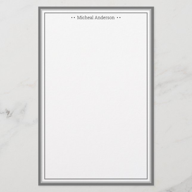 Monogram Simple Grey Border Classic Personalised Stationery (Front)