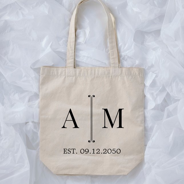 Monogram Simple Minimal Wedding Welcome Gift Tote Bag (Creator Uploaded)