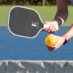  Monogram Simple Modern Black & White Denim Print Pickleball Paddle