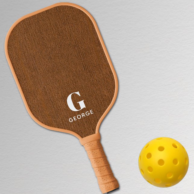 Monogram Simple Modern Bronze Denim Print  Pickleball Paddle (Creator Uploaded)