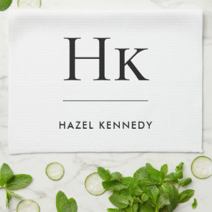Monogram Simple Modern Elegant White Monogrammed Tea Towel