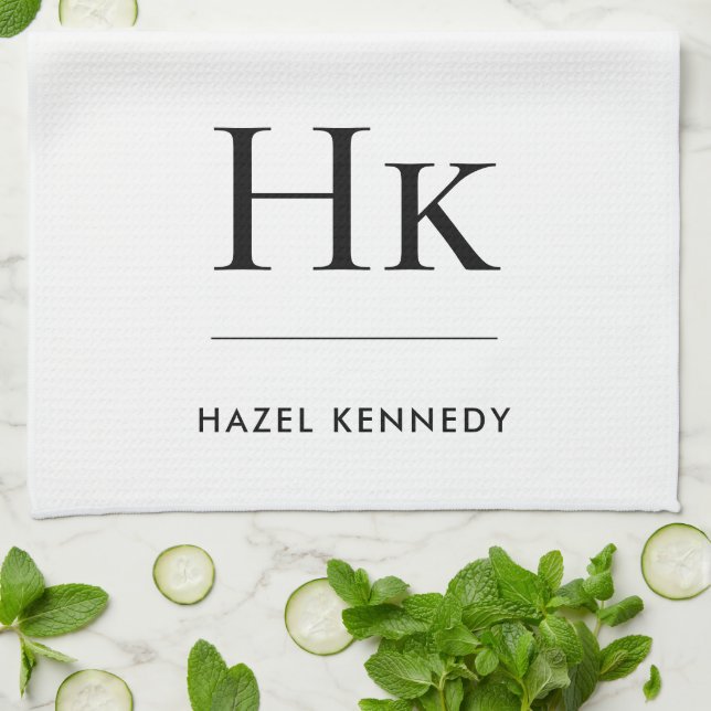 Monogram Simple Modern Elegant White Monogrammed Tea Towel (Folded)