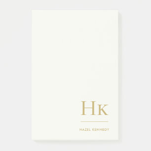 Monogram Simple Modern Ivory Gold Monogrammed Post-it Notes