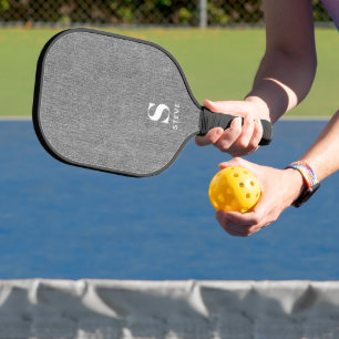 Monogram Simple Modern Lt Grey Denim Print Pickleball Paddle