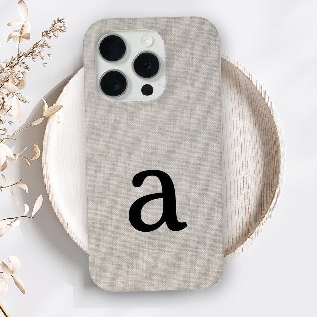 Monogram Simple Modern Minimal Linen Look Initial Case-Mate iPhone Case (Creator Uploaded)