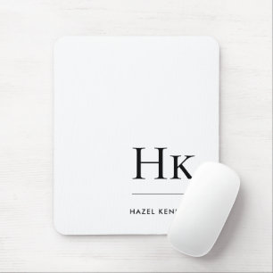 Monogram Simple Modern Minimalist White Initials Mouse Mat