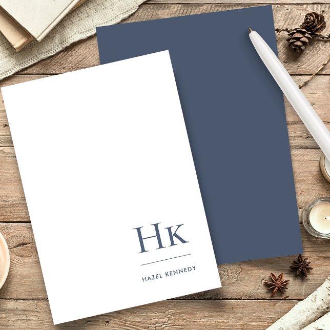 Monogram Simple Navy Blue White Personalised Stationery (Creator Uploaded)