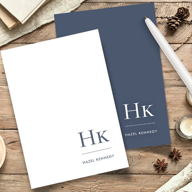 Monogram Simple Navy Blue White Personalised Stationery (Creator Uploaded)
