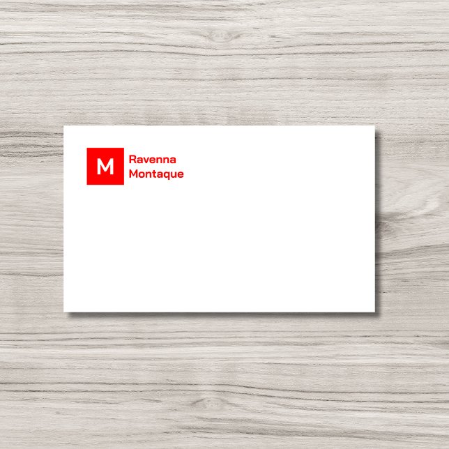 Monogram Simple Neon Red Personalized Script  Card (Creator Uploaded)