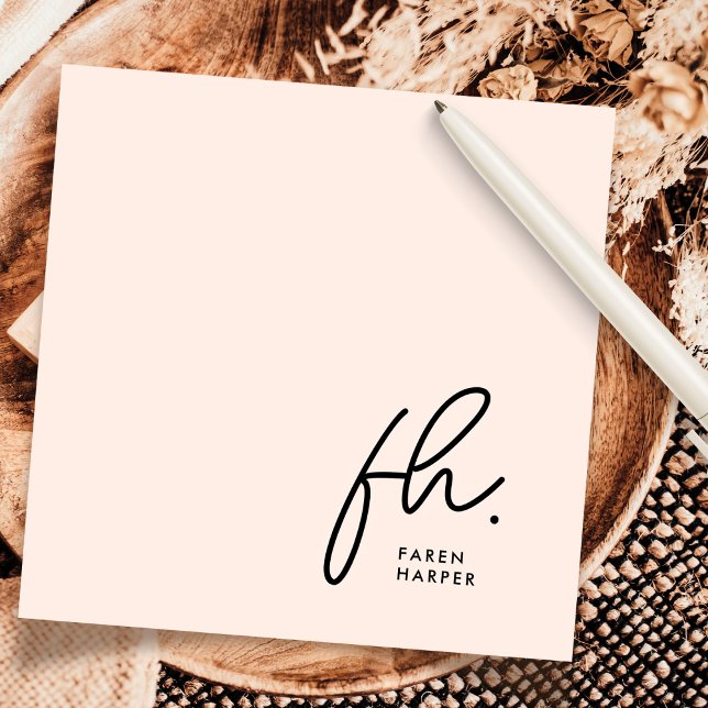 Monogram Simple Script Chic Blush Social Notecard (Creator Uploaded)