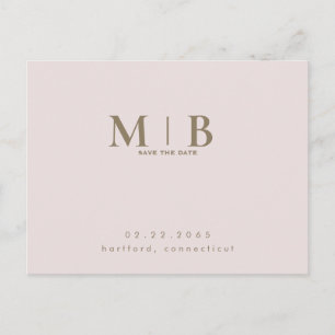 Monogram Simple Sleek Blush Save the Date Postcard