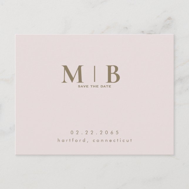 Monogram Simple Sleek Blush Save the Date  Postcard (Front)