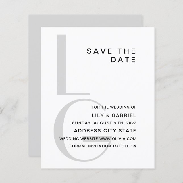 Monogram. Simple typography wedding Save the Date (Front/Back)