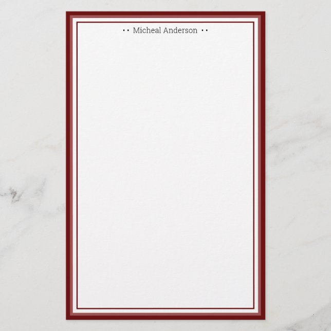 Monogram Simple Wine Border Classic Personalised Stationery (Front)