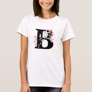 Monogram Single Letter with Pink Floral Sprays T-Shirt